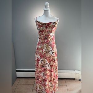 Pink Floral Unbranded Drape Front Maxi Dress Size M EUC